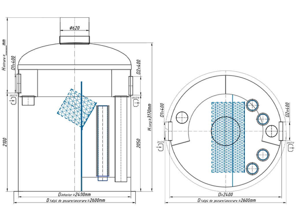 Сепаратор нефтепродуктов и взвешенных веществ Vodaland OilPro700-25/125, производительность Q=25,0л/с, с внутренним байпасом Q=125,0л/с