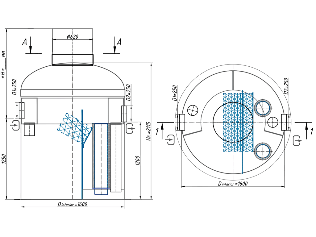 Сепаратор нефтепродуктов VODALAND OilPro700-6/30, рабочий расход Q=6,0л/с, с внутренним байпасом (расходом Q=30,0л/с)