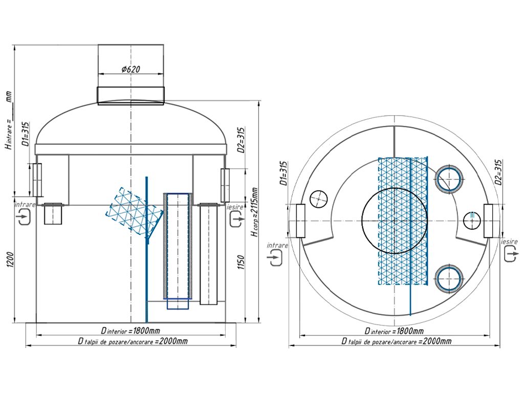 Сепаратор нефтепродуктов и взвешенных веществ Vodaland OilPro700-8/40, производительность Q=8,0л/с, с внутренним байпасом Q=40,0л/с