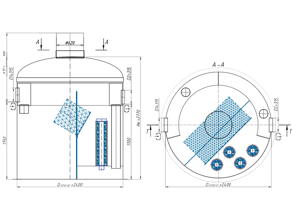 Separator de hidrocarburi si materii in suspensie VODALAND OilAbsorb700, debit Q=20,0 l/s, cu ByPass interior (Q=100,0 l/s)