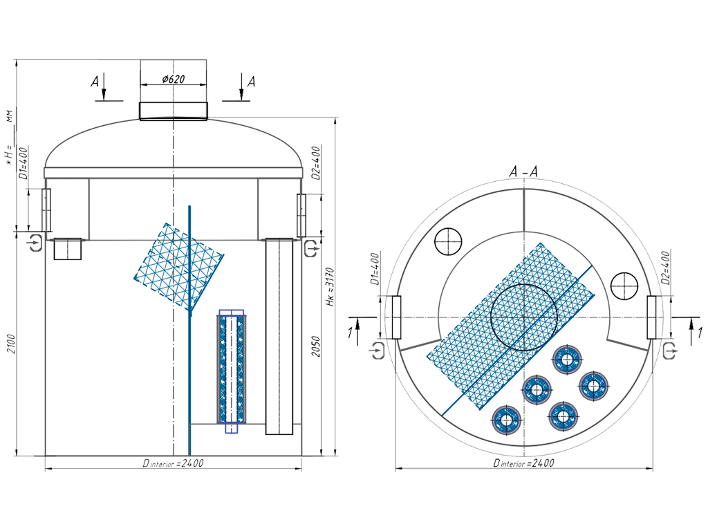 Separator de hidrocarburi si materii in suspensie VODALAND OilAbsorb700, debit Q=25,0 l/s, cu ByPass interior (Q=125,0 l/s)
