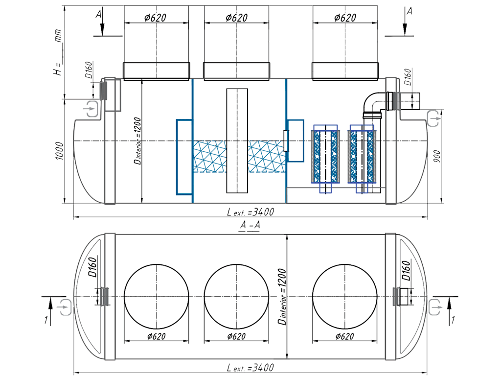 Separator de hidrocarburi si materii in suspensie VODALAND OilAbsorbH700-10, debit Q=10,0 l/s, pozitionare orizontala