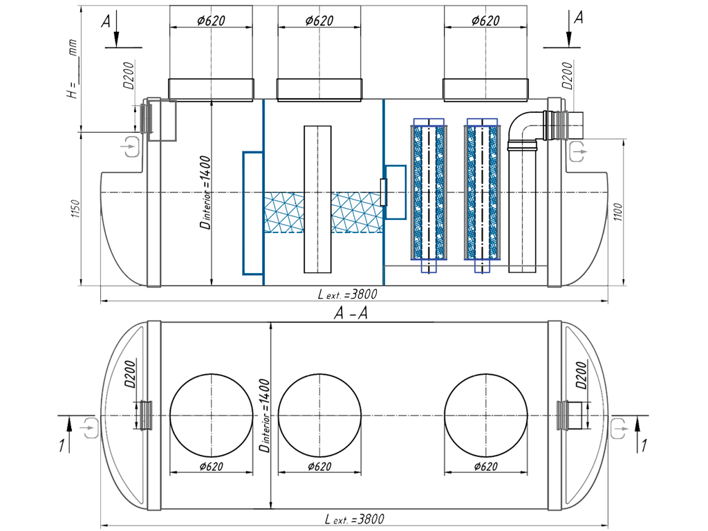 Separator de hidrocarburi si materii in suspensie VODALAND OilAbsorbH700-15, debit Q=15,0 l/s, pozitionare orizontala