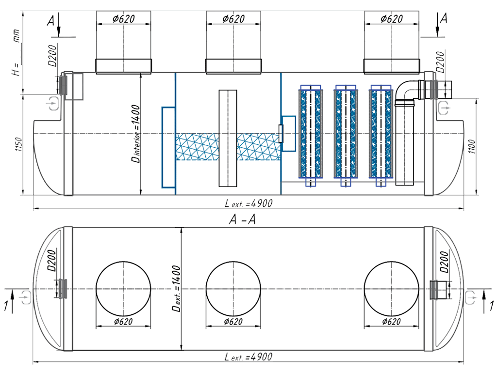 Separator de hidrocarburi si materii in suspensie VODALAND OilAbsorbH700-20, debit Q=20,0 l/s, pozitionare orizontala