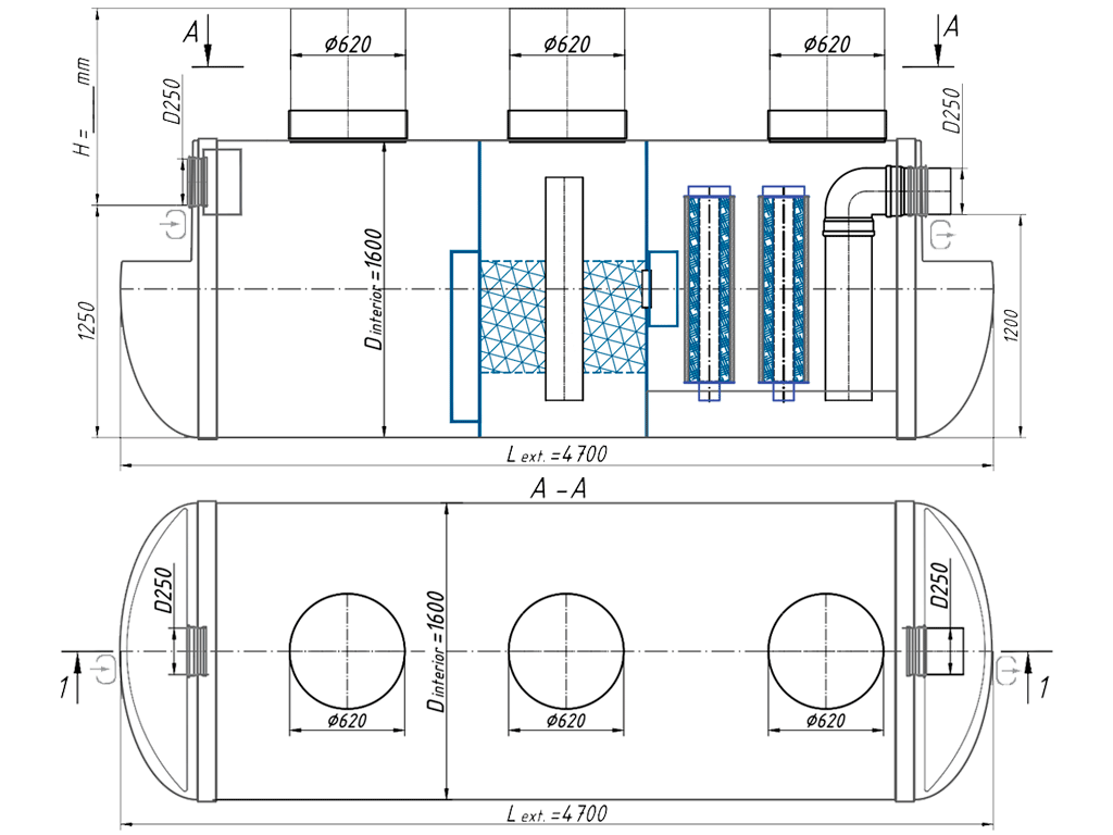 Separator de hidrocarburi si materii in suspensie VODALAND OilAbsorbH700-25, debit Q=25,0 l/s, pozitionare orizontala