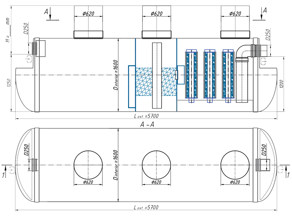 Separator de hidrocarburi si materii in suspensie VODALAND OilAbsorbH700-30, debit Q=30,0 l/s, pozitionare orizontala
