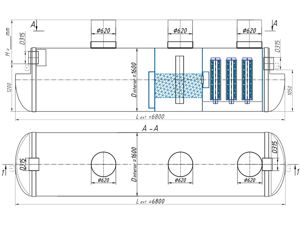 Separator de hidrocarburi si materii in suspensie VODALAND OilAbsorbH700-35, debit Q=35,0 l/s, pozitionare orizontala