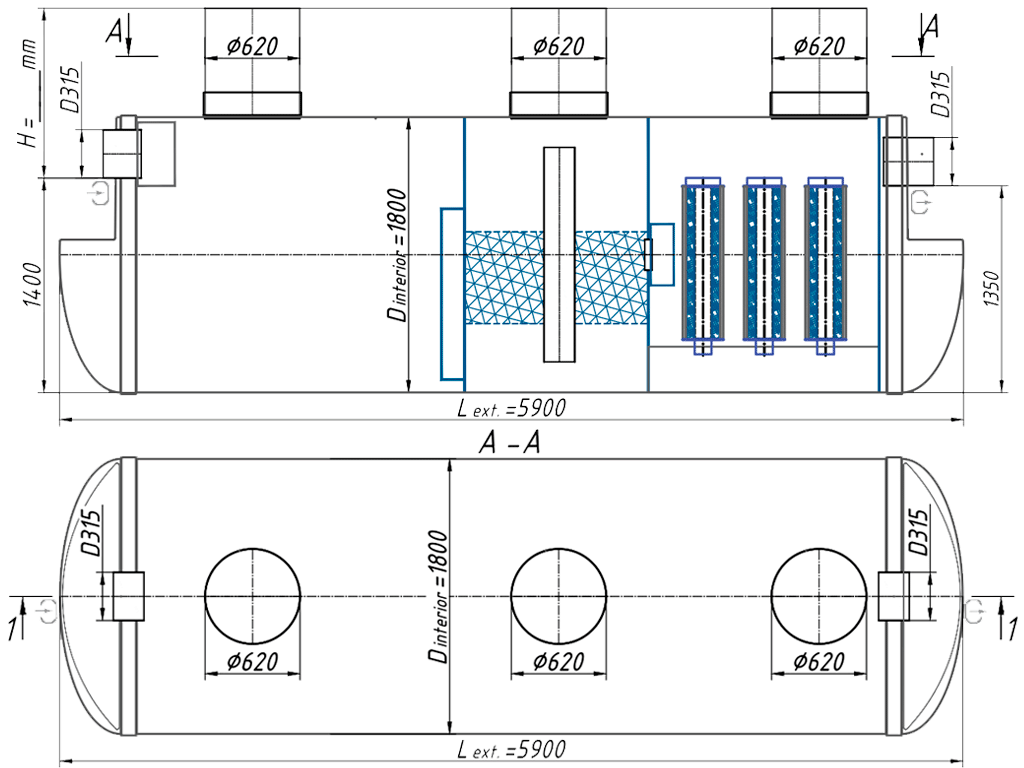 Separator de hidrocarburi si materii in suspensie VODALAND OilAbsorbH700-40, debit Q=40,0 l/s, pozitionare orizontala
