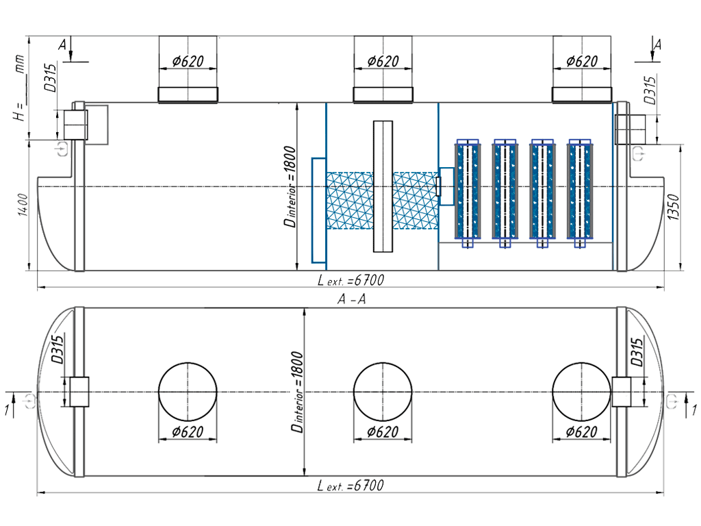 Separator de hidrocarburi si materii in suspensie VODALAND OilAbsorbH700-45, debit Q=45,0 l/s, pozitionare orizontala