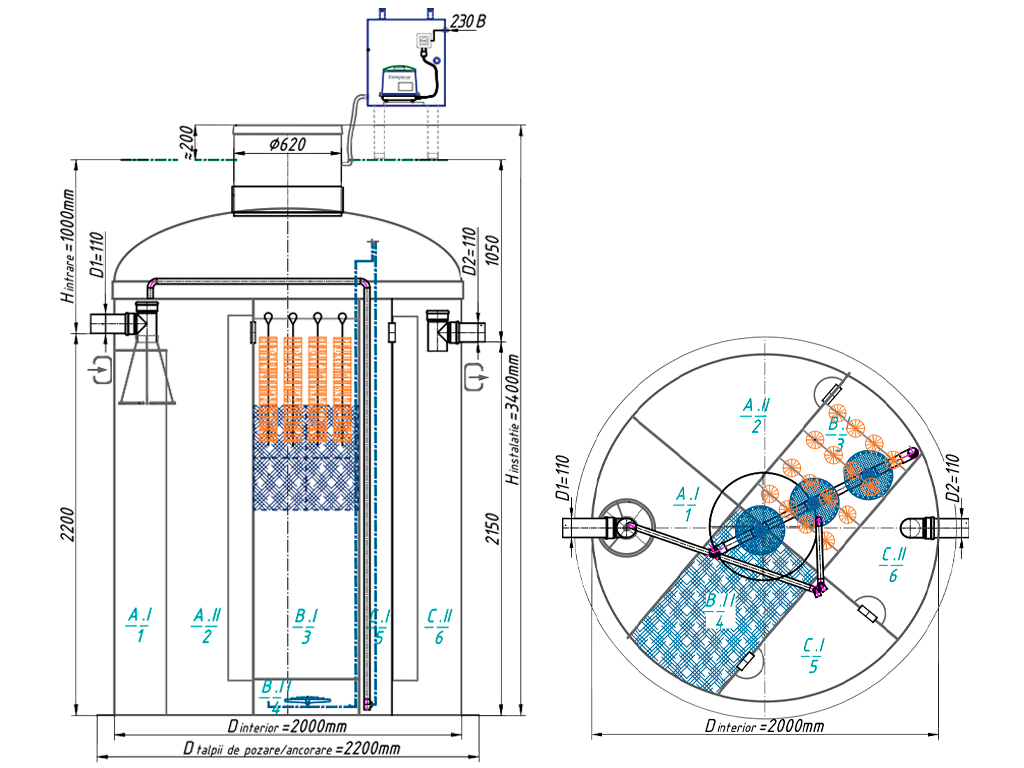 Statie de epurare biologica VODALAND pentru ape uzate menajere, OrganicPro-25, cu debit 3,75m3/24ore
