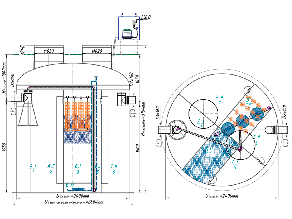 Statie de epurare biologica VODALAND pentru ape uzate menajere, OrganicPro-35, cu debit 5,25m3/24ore
