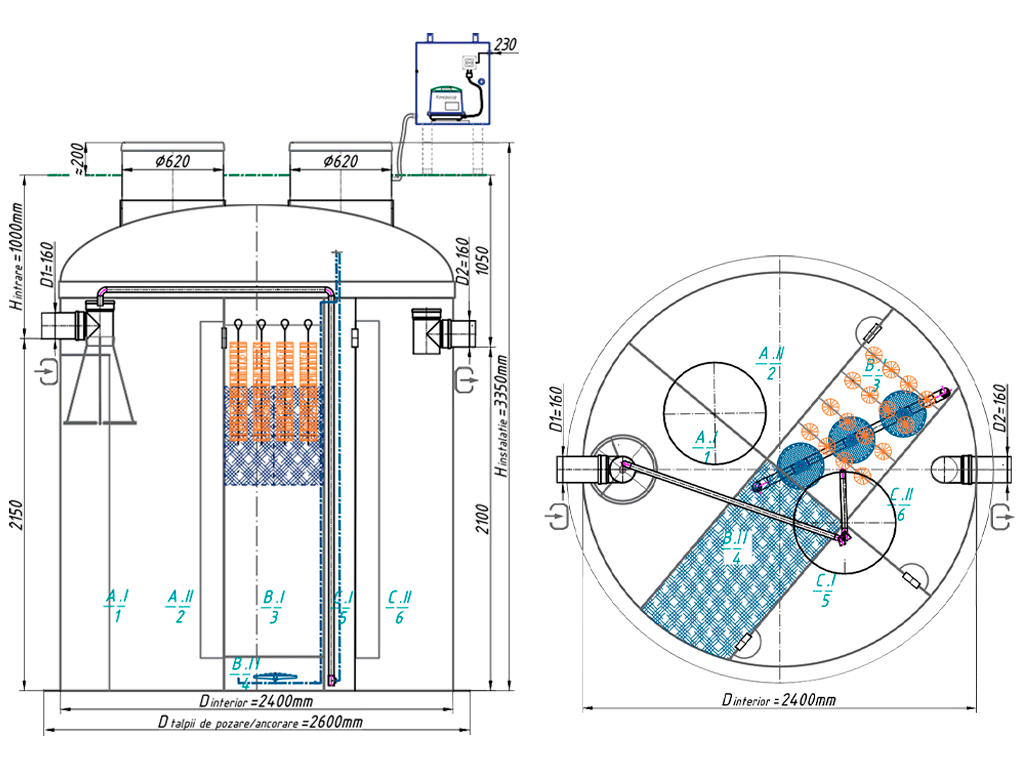 Statie de epurare biologica VODALAND pentru ape uzate menajere, OrganicPro-40, cu debit 6,0m3/24ore