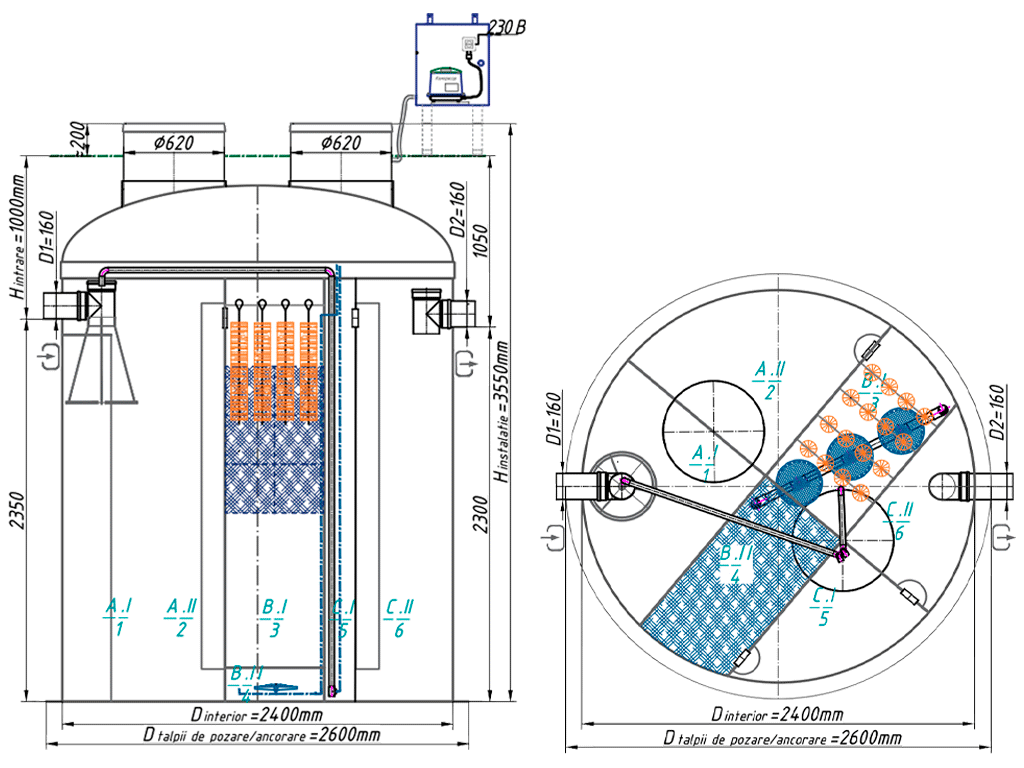 Statie de epurare biologica VODALAND pentru ape uzate menajere, OrganicPro-45, cu debit 6,75m3/24ore