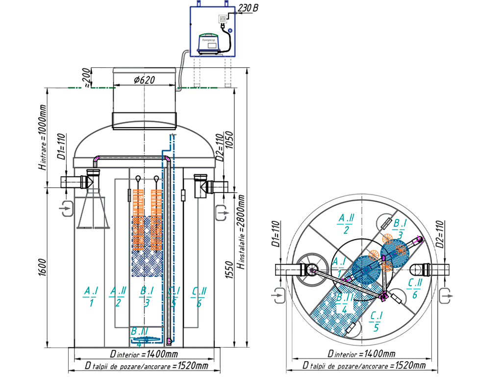 Statie de epurare biologica VODALAND pentru ape uzate menajere, OrganicPro-7, cu debit 1,05m3/24 ore