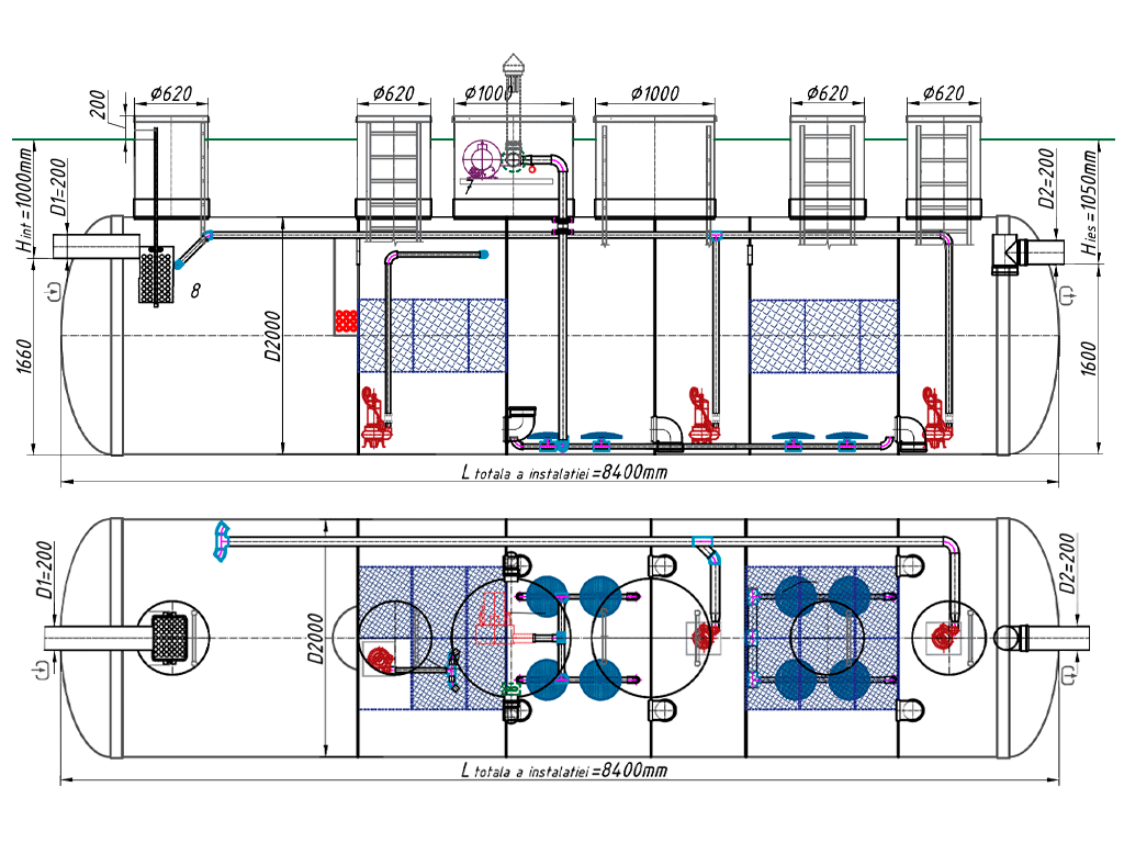 Statie de epurare biologica VODALAND pentru ape uzate menajere, Organic ProCAS-12, debit 12,0m3/24ore