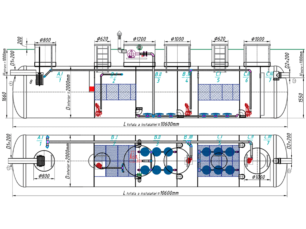 Statie de epurare biologica VODALAND pentru ape uzate menajere, Organic ProCAS-15, debit 15,0m3/24ore