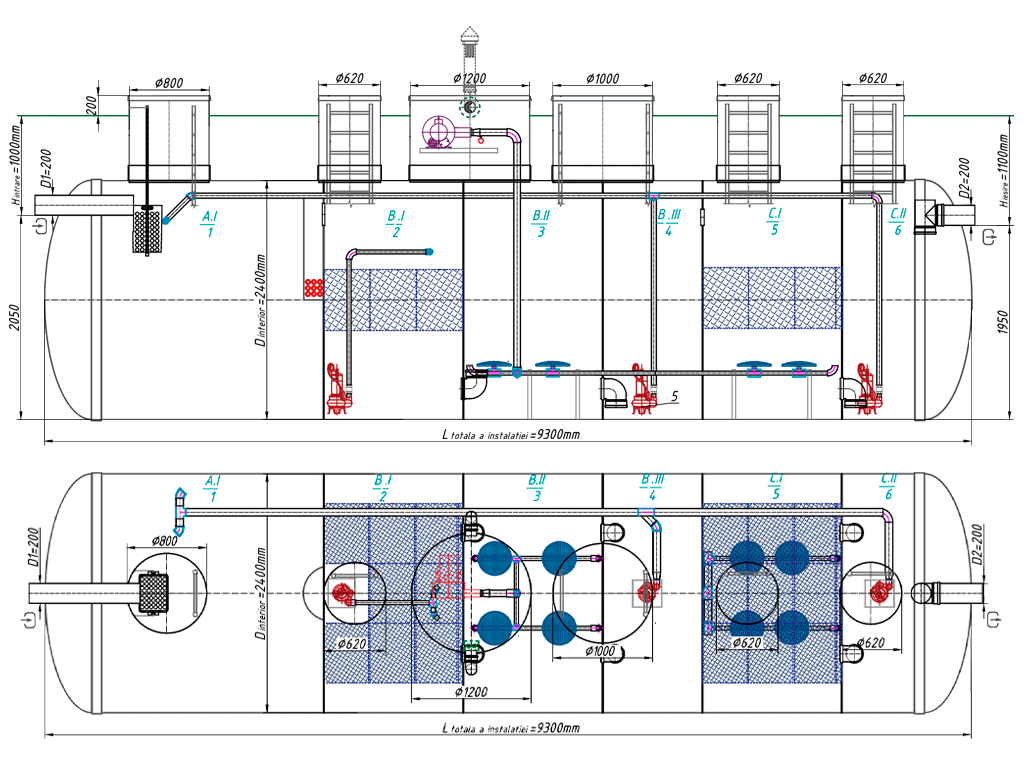Statie de epurare biologica VODALAND pentru ape uzate menajere, Organic ProCAS-20, debit 20,0m3/24ore