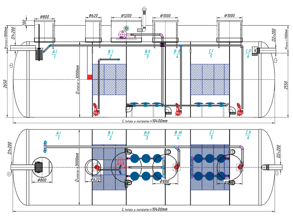 Statie de epurare biologica VODALAND pentru ape uzate menajere, Organic ProCAS-35, debit 35,0m3/24ore
