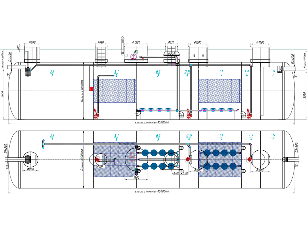 Statie de epurare biologica VODALAND pentru ape uzate menajere, Organic ProCAS-50, debit 50,0m3/24ore