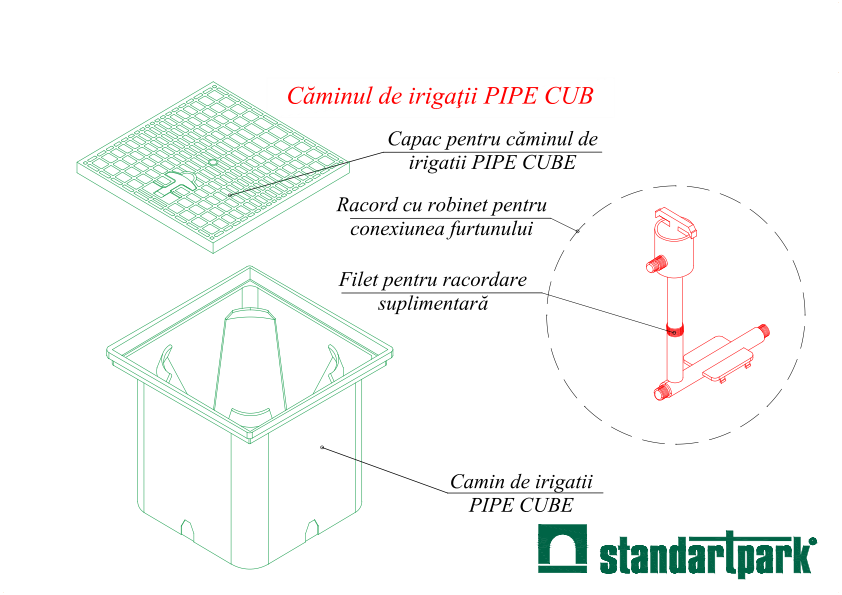 Поливочный бокс PIPE CUBE, для сада и огорода (400x400x356)
