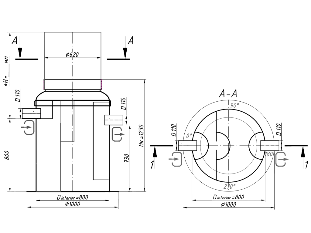Сепаратор жира (жироуловитель) и взвешенных веществ VODALAND, GBase-1, с расходом Q=1.0 л/с
