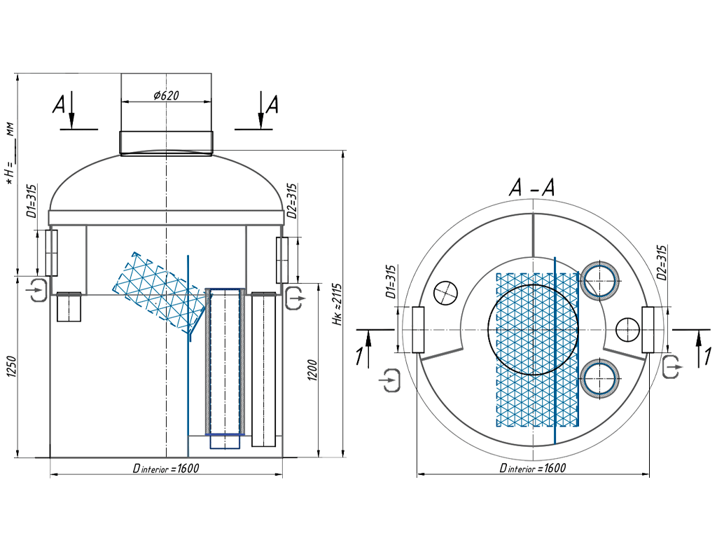 Separator de hidrocarburi si materii in suspensie VODALAND OilPro200-10, debit Q=10,0 l/s, cu ByPass interior (Q=50,0 l/s)