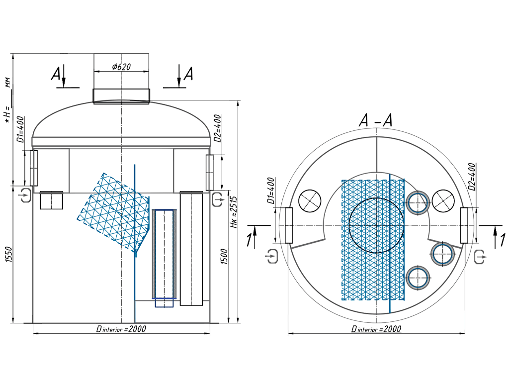 Separator de hidrocarburi si materii in suspensie VODALAND OilPro200-25, debit Q=25,0 l/s, cu ByPass interior (Q=125,0 l/s)