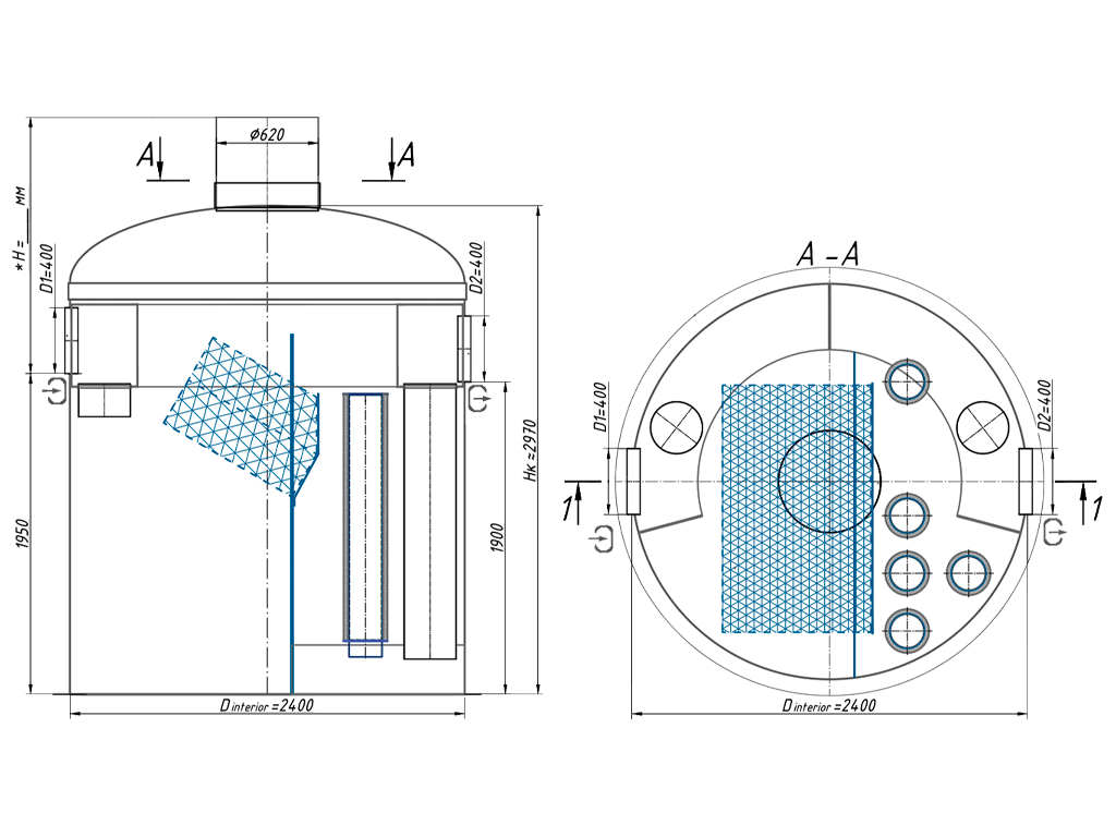 Separator de hidrocarburi si materii in suspensie VODALAND OilPro200-45, debit Q=45,0 l/s, cu ByPass interior (Q=225,0 l/s)