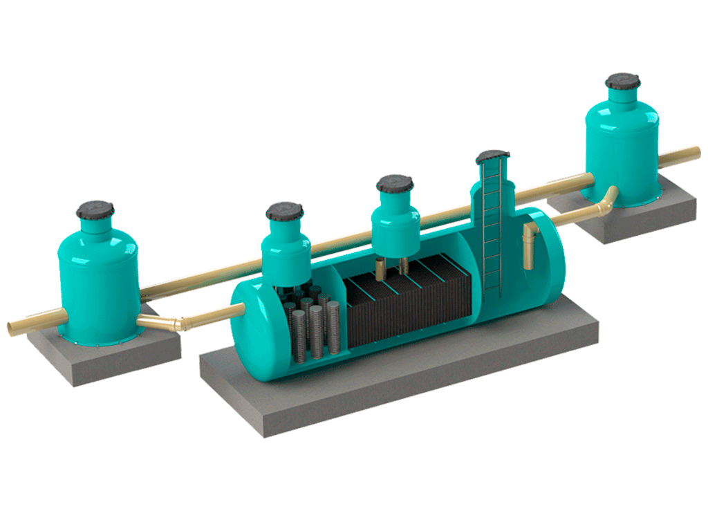 Сепаратор нефтепродуктов VODALAND OilMegaH1300, рабочий расход Q=10,0-100,0 л/с, горизонтальное исполнение.