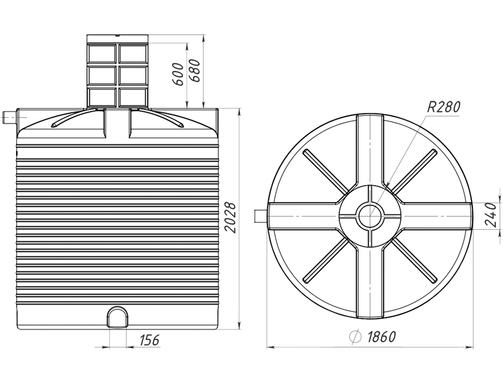 Rezervor decantor subteran, pentru apă uzată (hazna), cu Volum util - 5000 litri
