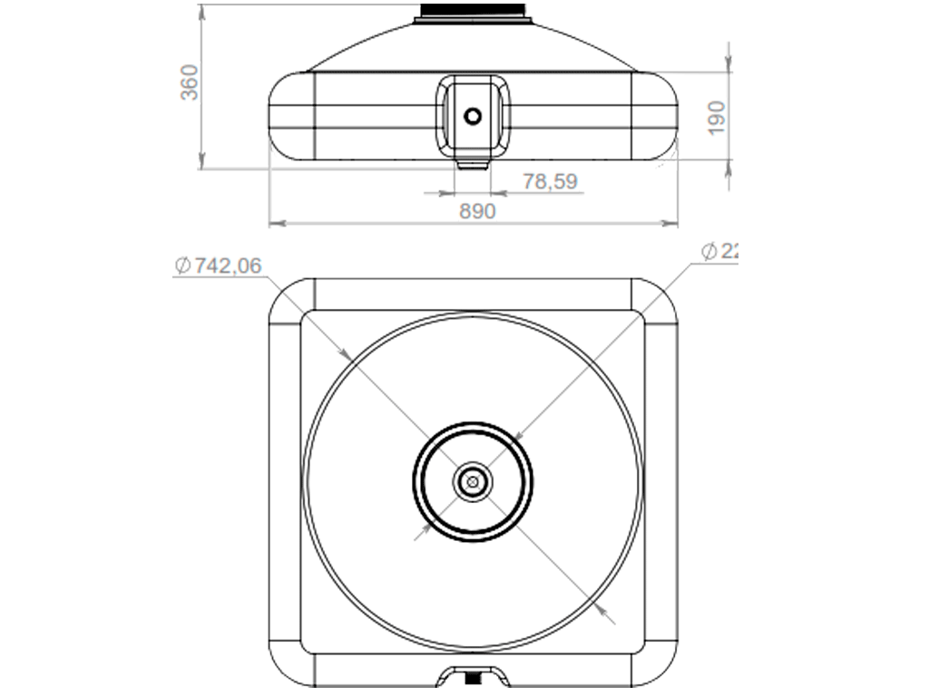 Rezervor PLAT pentru dus de vara  W=150 litri, dotat cu para si robinet (900x900x350)