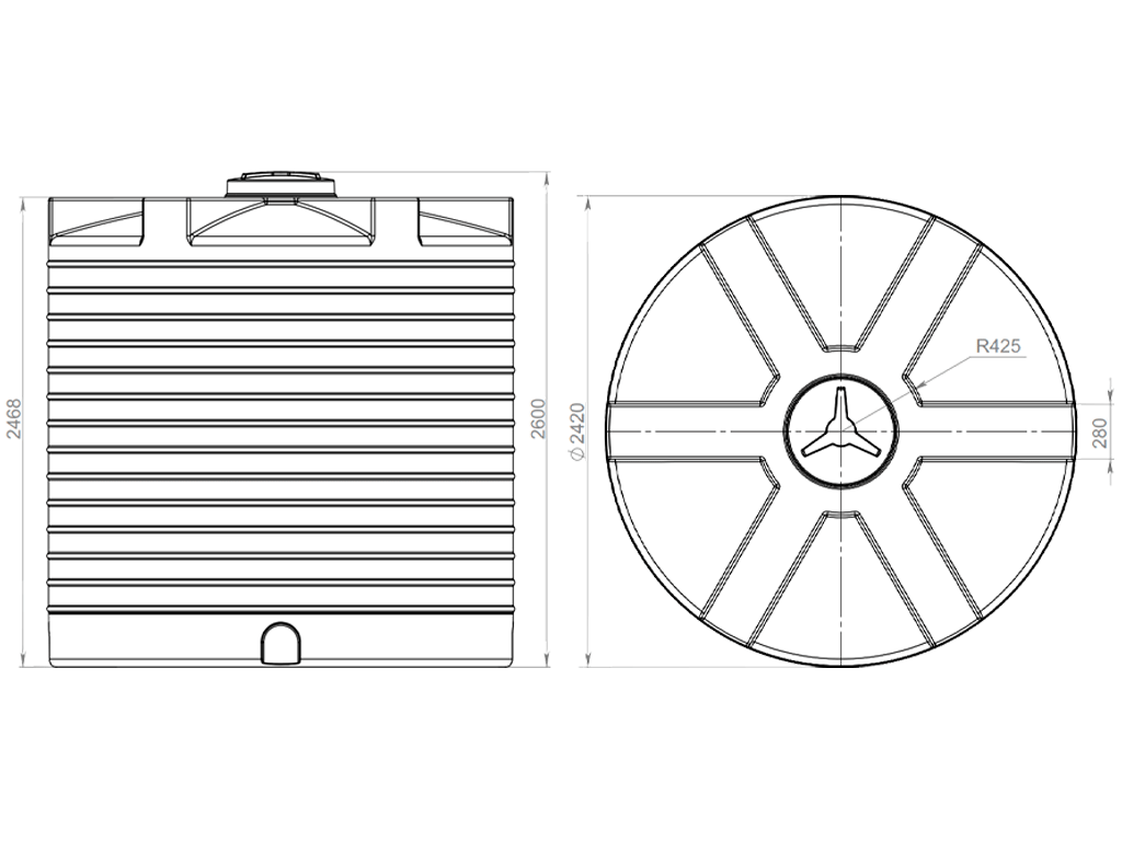 Rezervor din plastic, dublu strat, pentru apa potabila volum 10000 litri, vertical (D2420xH2600mm)