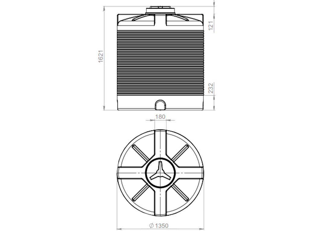 Rezervor din plastic, dublu strat, pentru apa potabila volum 2000 litri, vertical (D1350xH1600mm)