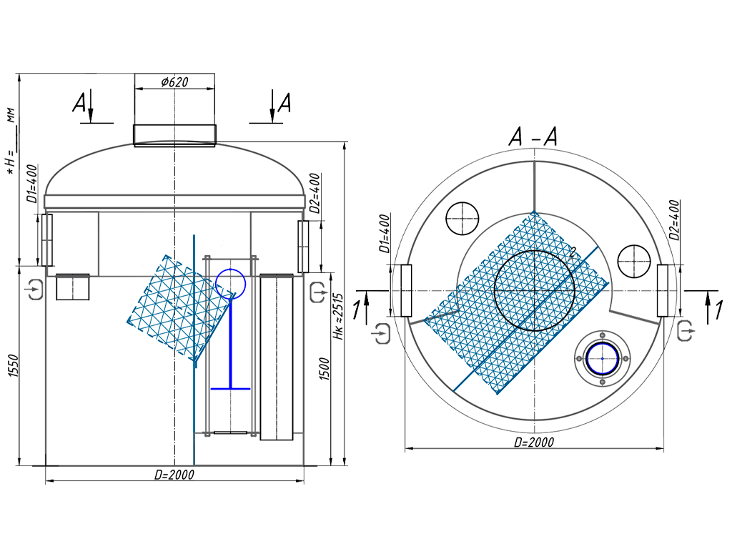 Separator de hidrocarburi și materii în suspensie Vodaland OilBase200-25/125, debit nominal Q=25,0 l/sec dotat cu ByPass interior debit 125,0 l/sec
