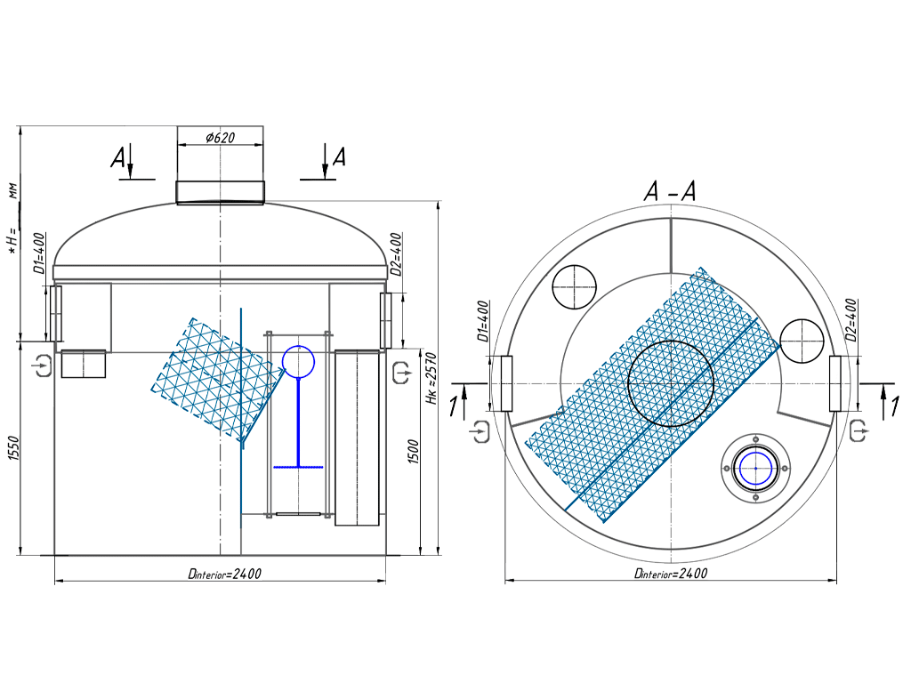 Separator de hidrocarburi și materii în suspensie Vodaland OilBase200-35/175, debit nominal Q=35,0 l/sec dotat cu ByPass interior debit 175,0 l/sec