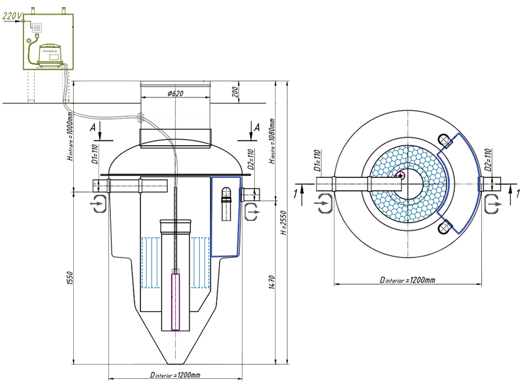 Statie de epurare biologica Organic Easy-3, pentru ape uzate menajere, cu debit 0,5 m3/24ore