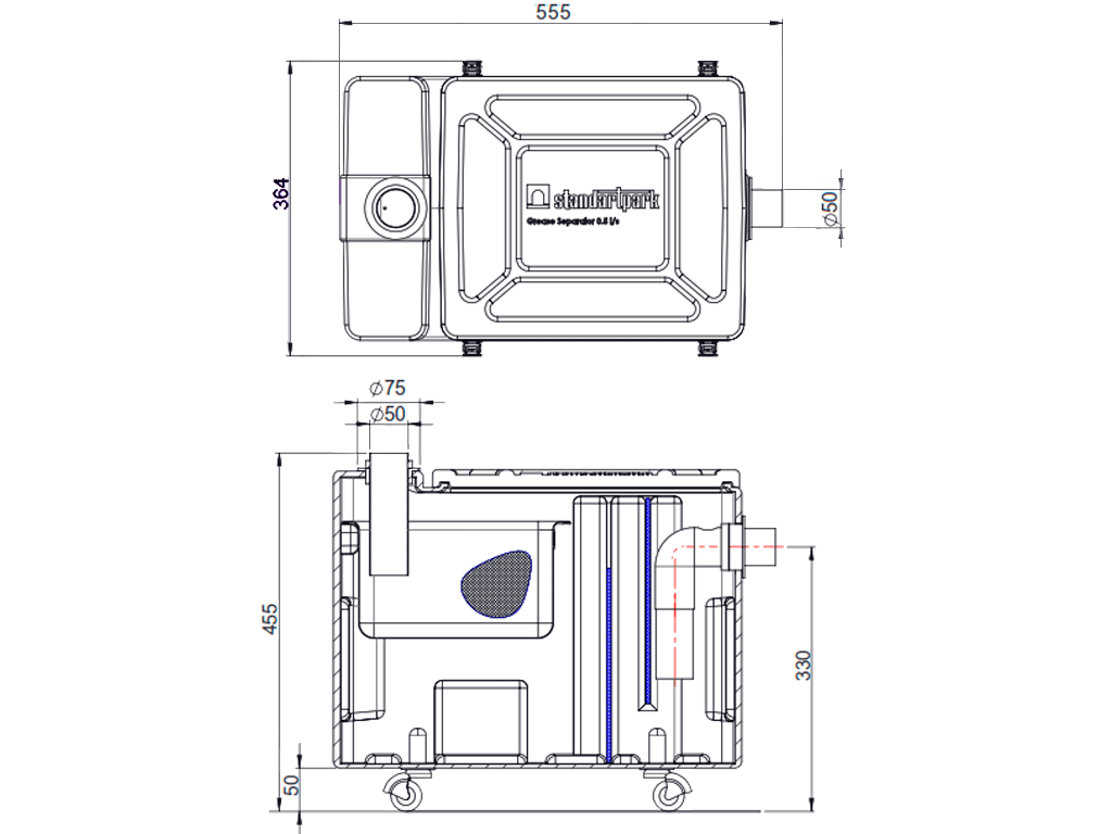 MINI SEPARATOR DE GRASIMI SUB CHIUVETA DIN PLASTIC, Q=0,5 l/sec