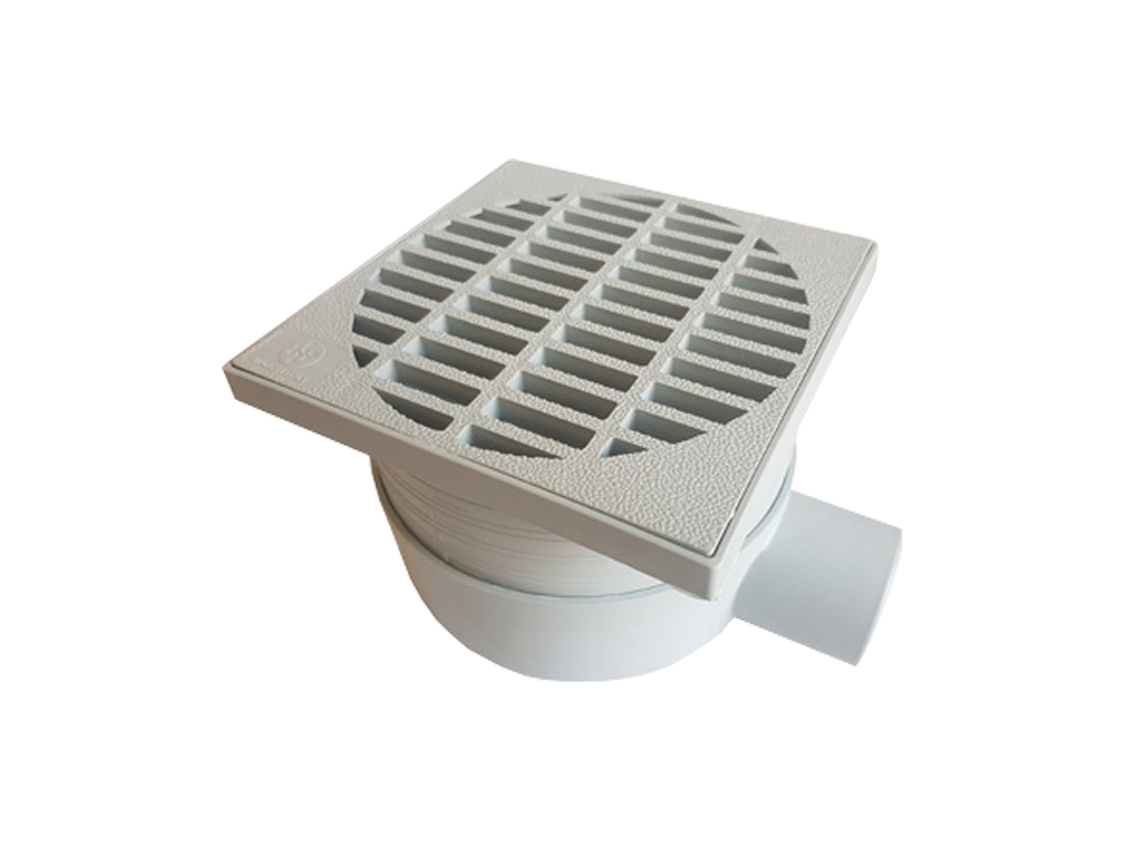 Трап для душа ПП с решеткой ПП 150x150xН70-110мм, с горизонтальным выходом D=50мм