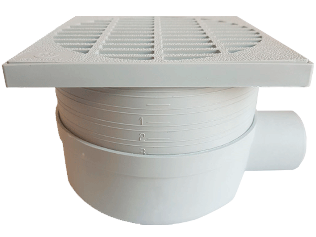 Трап для душа ПП с решеткой ПП 150x150xН70-110мм, с горизонтальным выходом D=50мм