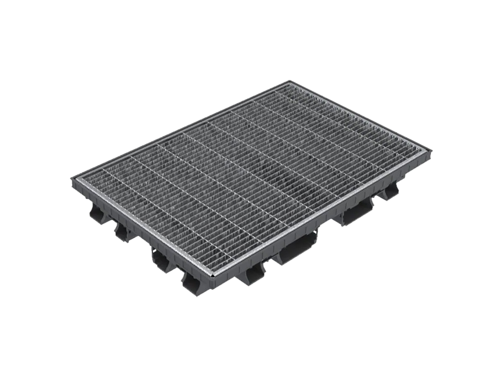 Stergator de picioare cu cuva din plastic STEP, cu gratar din otel zincat (600x400xH70mm)