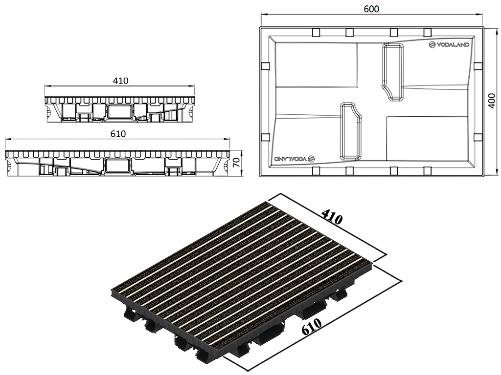 Stergator de picioare cu cuva din plastic STEP, ''CITY'' TEXTIL (600x400xH70mm)