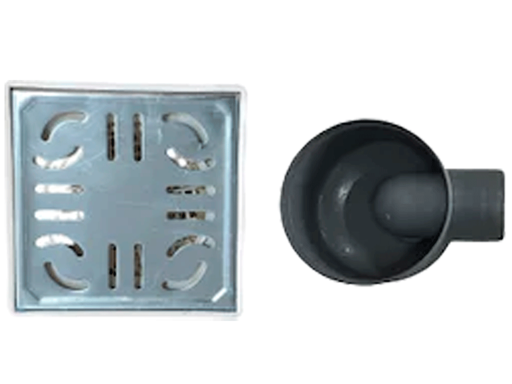 Трап для душа ПП с решеткой нержавеющей  H=90-120mm, с горизонтальным выходом D=50mm.