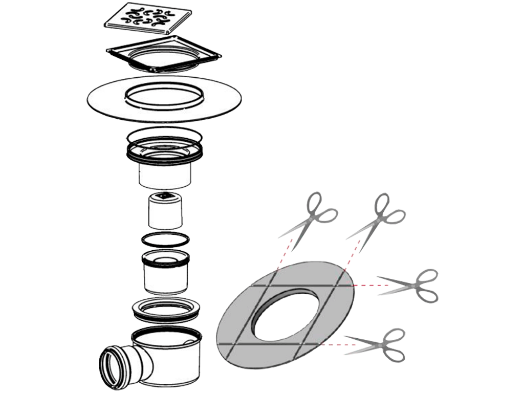 Трап для душа ПП с решеткой нержавеющей Aqua 120x120x120 H=80-120mm с горизонтальным выходом D=50mm.