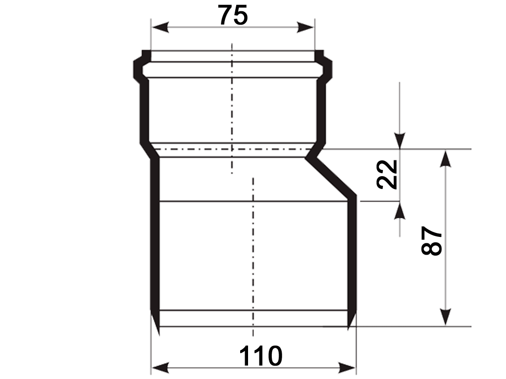 Редукция, ПП, D110-D75мм, Ultra dB, шумопоглощающая, для труб D110 и D75 использованных в внутренней канализации