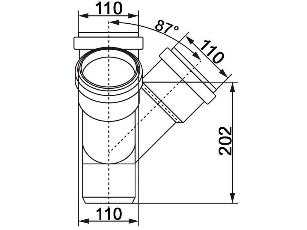 Крестовина угловая, ПП, D110x110мм, на 67 градусов, шумопоглощающая, для труб D110 использованных в внутренней канализации