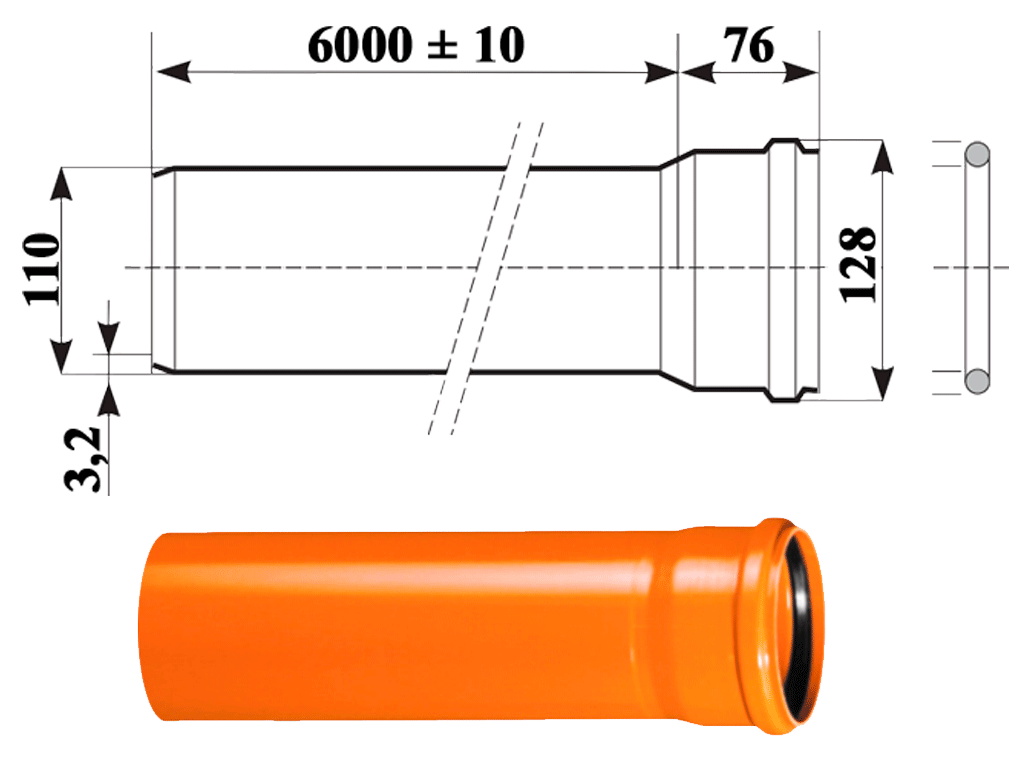 Труба ПВХ наружной канализации SN4 d110x3,2 L=6000 мм, многослойная