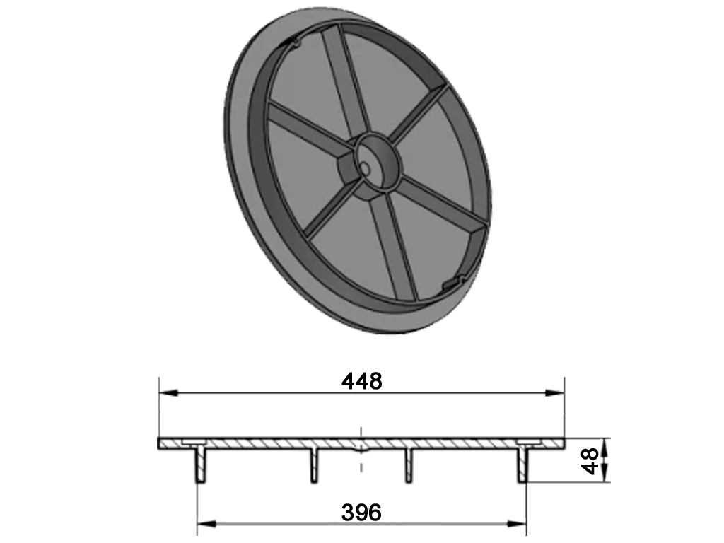 Capac din polipropilenă pentru țeavă gofrată DN400, clasa de sarcin A15, zone pietonale