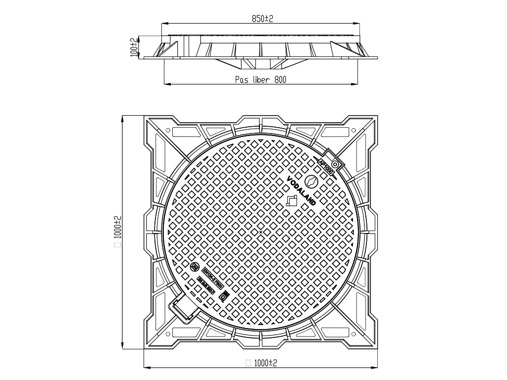 Люк чугунный канализационный с запорным устройством, класс нагрузки F900 (1000x1000х800х100)