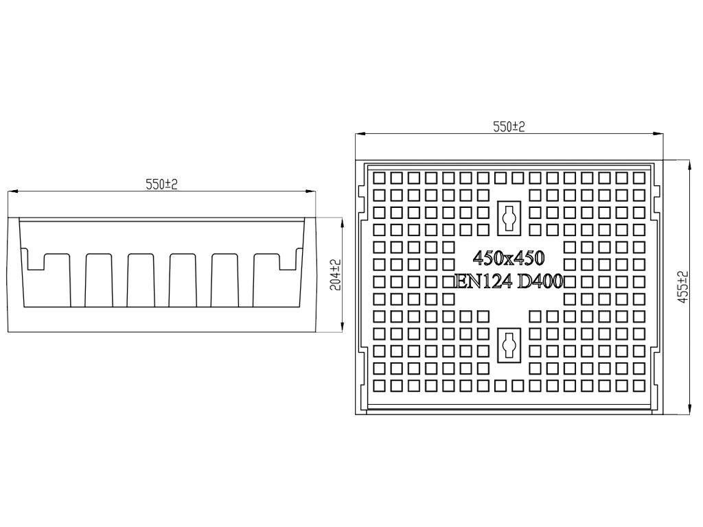 Решетка чугунная тип бордюр 550x455x205 мм, класс нагрузки D400