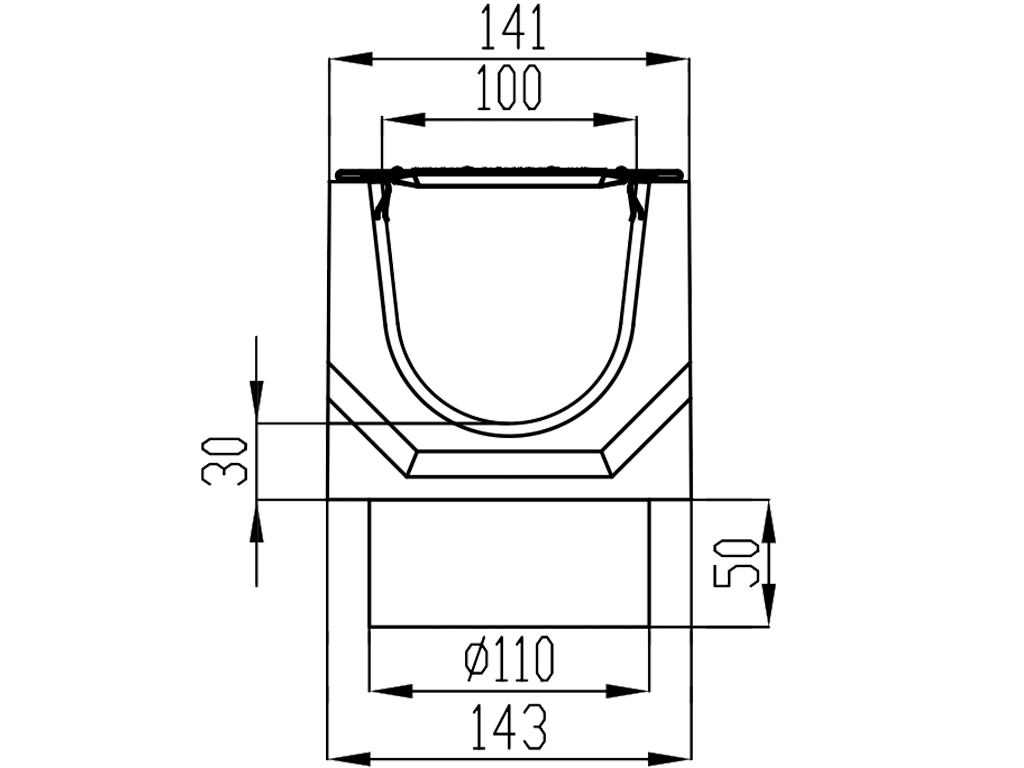 Rigola BetoMax Basic DN100 H125 cu racord vertical D110mm, dotată cu gratar metalic zincat A15 (1000x140x125)
